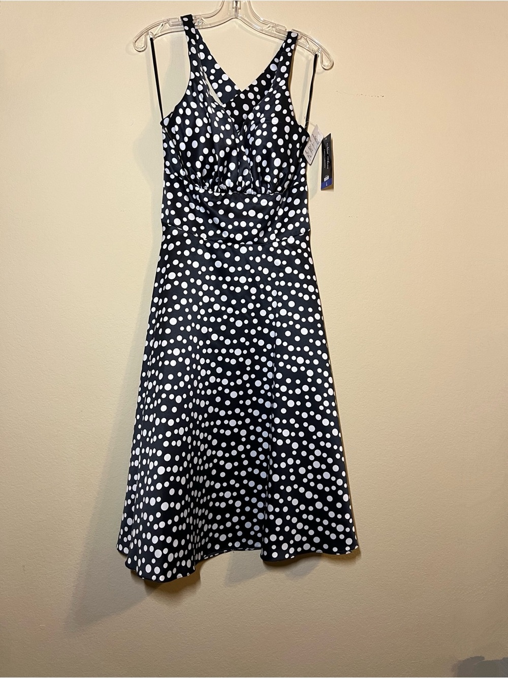 Polka Dot V-Neck A-Line Dress in Black and White